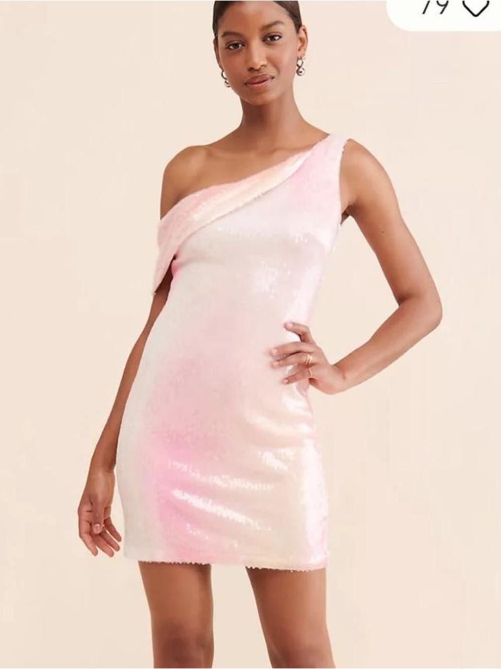 Halston Lydia One-Shoulder Pastel Pink Sequin Mini Dress